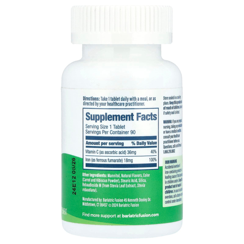 Bariatric Fusion, Quick Melt, железо с витамином C, ягоды дыни, 18 мг, 90 таблеток