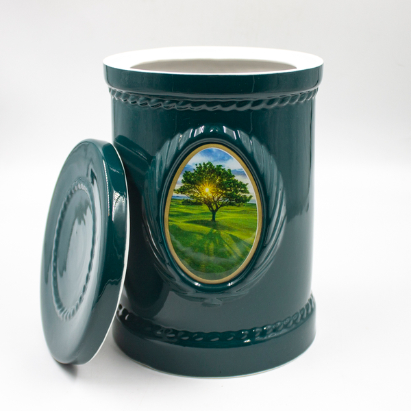 Урна для праха фарфор «Камея» зеленая