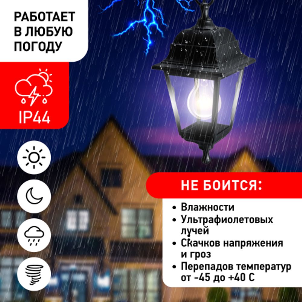 Садово-парковый светильник ЭРА НСУ 04-60-001 черный 4 гранный подвесной IP44 Е27 max60Вт