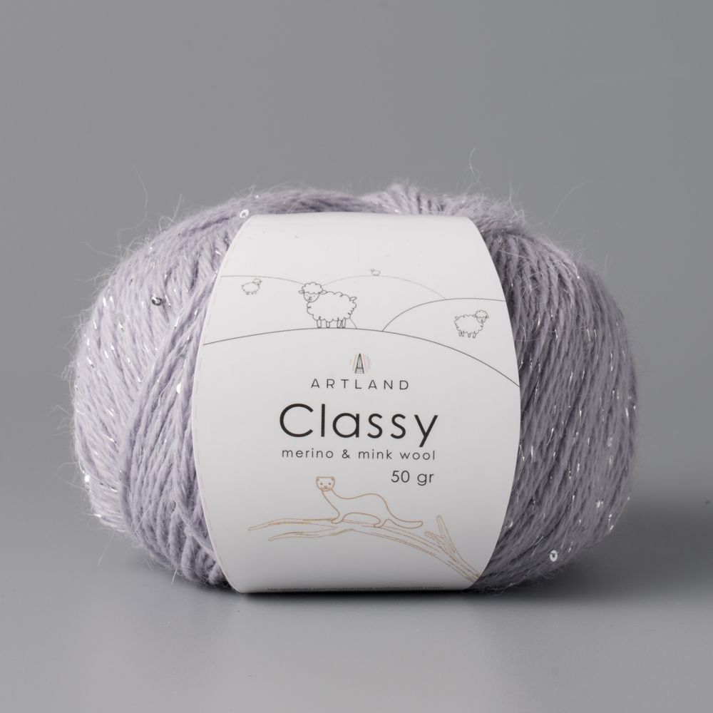 Classy, пряжа с люрексом и пайетками, шелк-5%, мериносовая шерсть-20%, нейлон-30%, норка-45%, 50 гр, 240 м