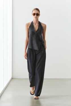 Massimo Dutti Широкие брюки со складками из поплина, светло-синий