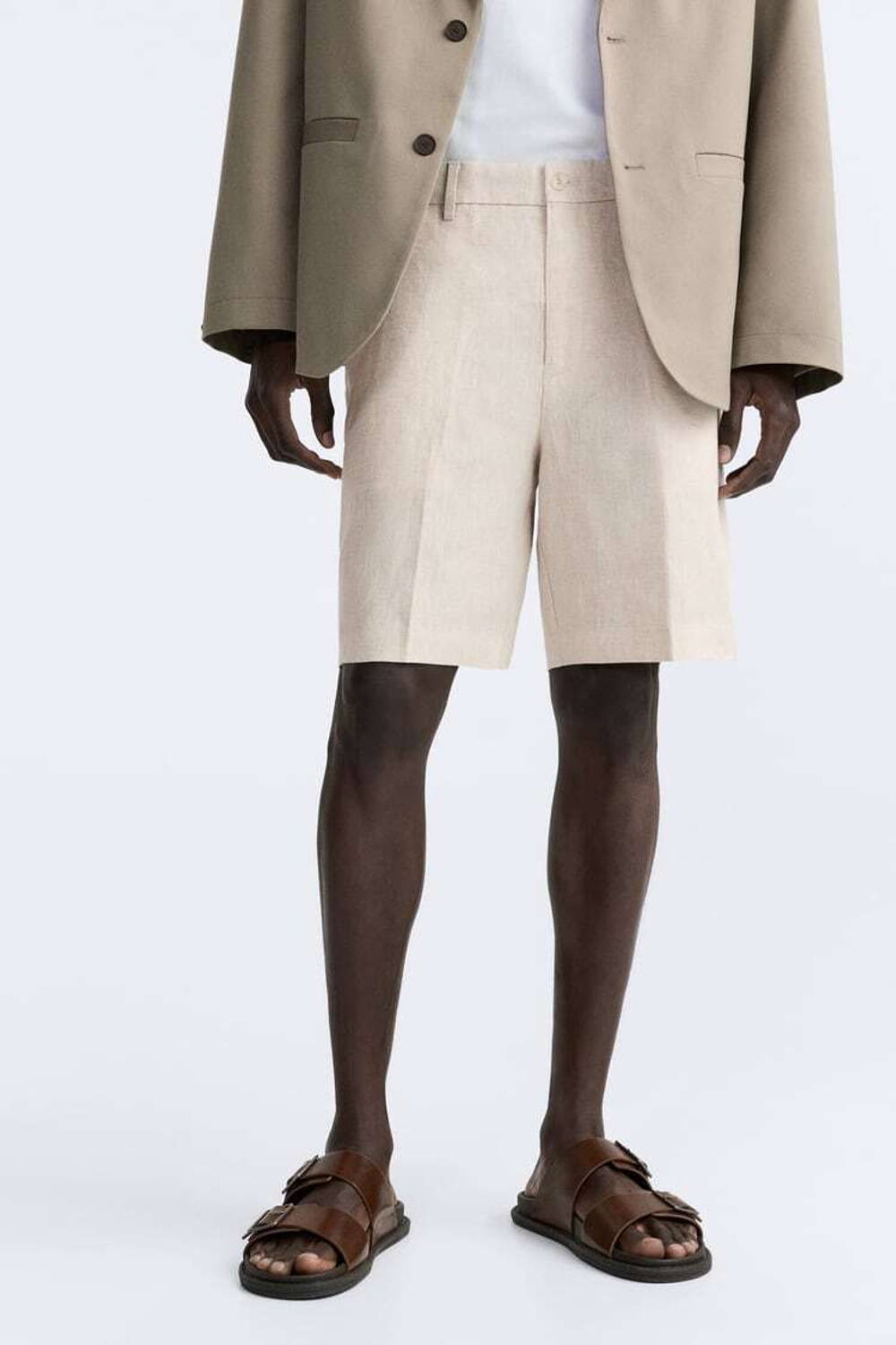 ZARA ШОРТЫ ИЗ 100% ЛЬНА, СВЕТЛО-БЕЖЕВЫЙ