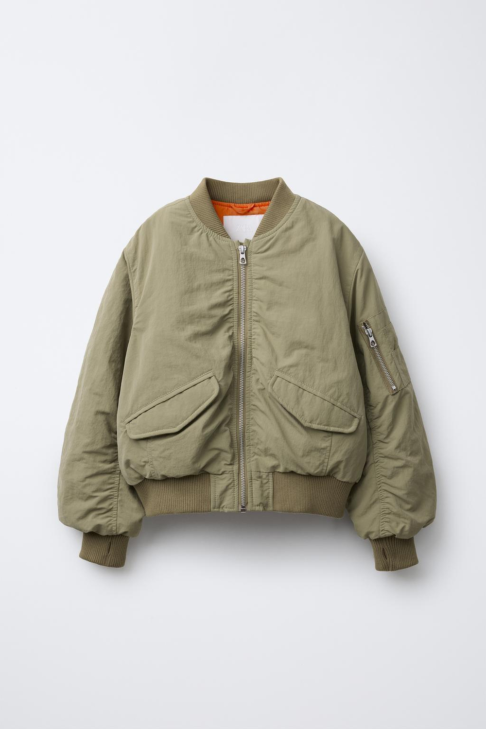 ZARA КУРТКА-БОМБЕР ИЗ НЕЙЛОНА, СВЕТЛЫЙ ХАКИ
