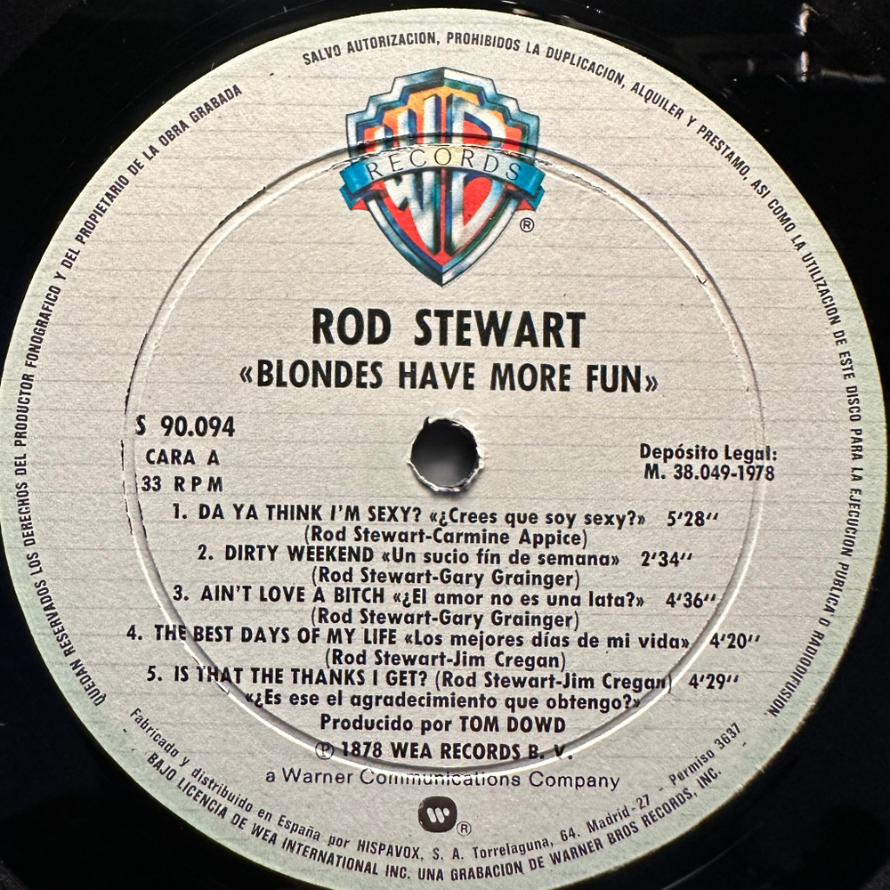 Rod Stewart ‎– Blondes Have More Fun (Испания 1978г.)