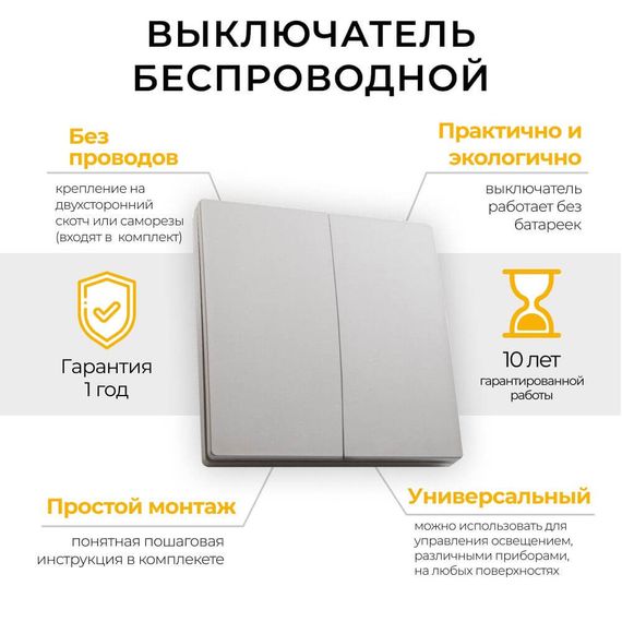 Выключатель двухклавишный беспроводной Feron Smart серебро TM82 41720