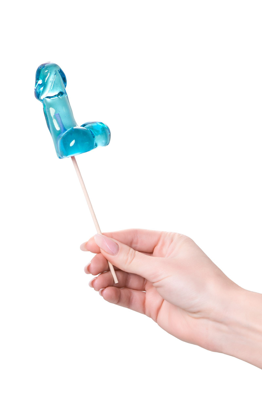 Голубой леденец в форме члена со вкусом блю кюрасао - 80 гр.