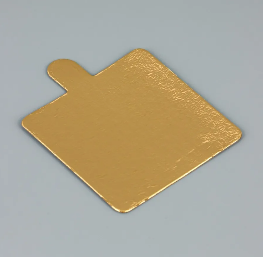 Подложка для пирожных 8*8 см с держателем, золото