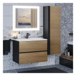 Тумба с раковиной Uperwood Barsa 70 см, раковина белая, подвесная тумба черная/дуб сонома
