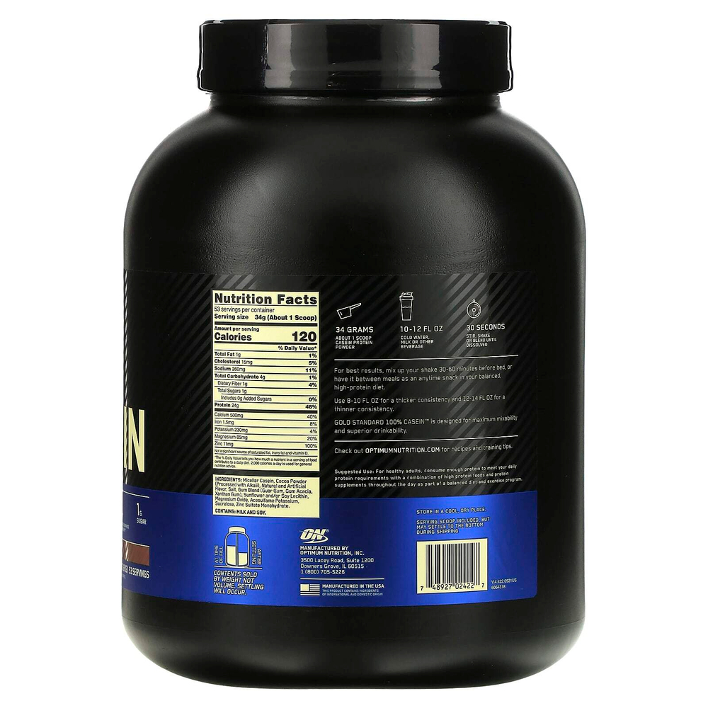 Optimum Nutrition, Gold Standard® 100% Casein, со вкусом шоколада, 1,8 кг (3,97 фунта)
