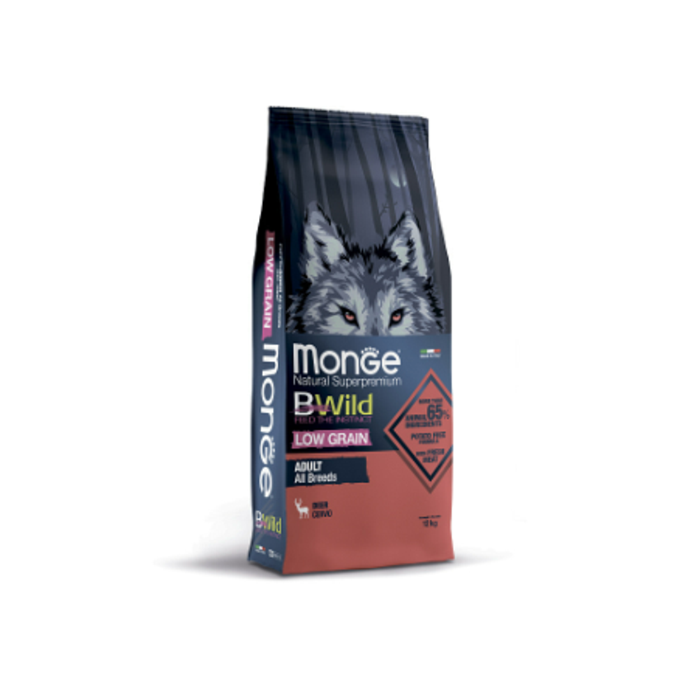 Сухой корм для взрослых собак низкозерновой из мяса оленя Monge Dog BWild LOW GRAIN 12кг