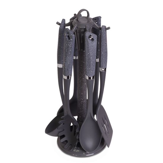 Набор кухонных принадлежностей 7 предметов Kamille КМ-5030В нейлоновые с ручками под мрамор на подставке