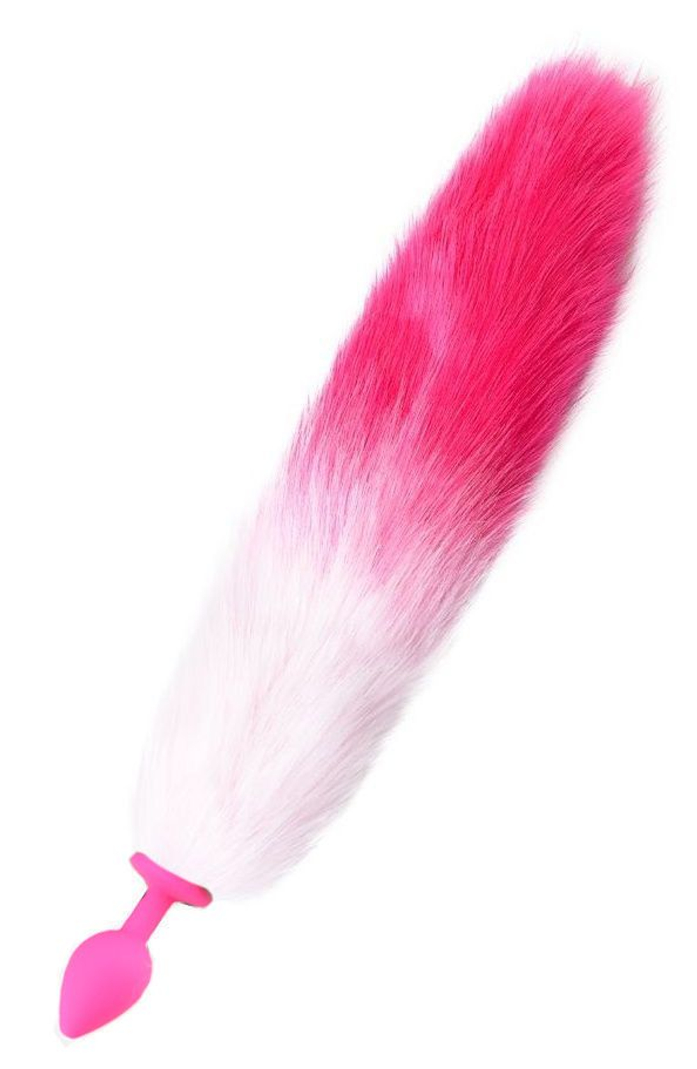Розовая анальная пробка с длинным бело-розовым хвостом (Цвет: розовый с белым)