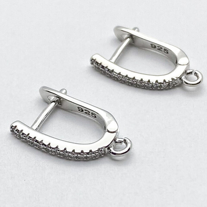 Ювелирные швензы с родиевым покрытием, фианиты, 17*1,5 мм, цена за пару