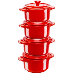 STAUB - Набор из 4 мини-кокотниц 200мл 10см красный / артикул   40508-158-0.  / GTIN 3272340049958
