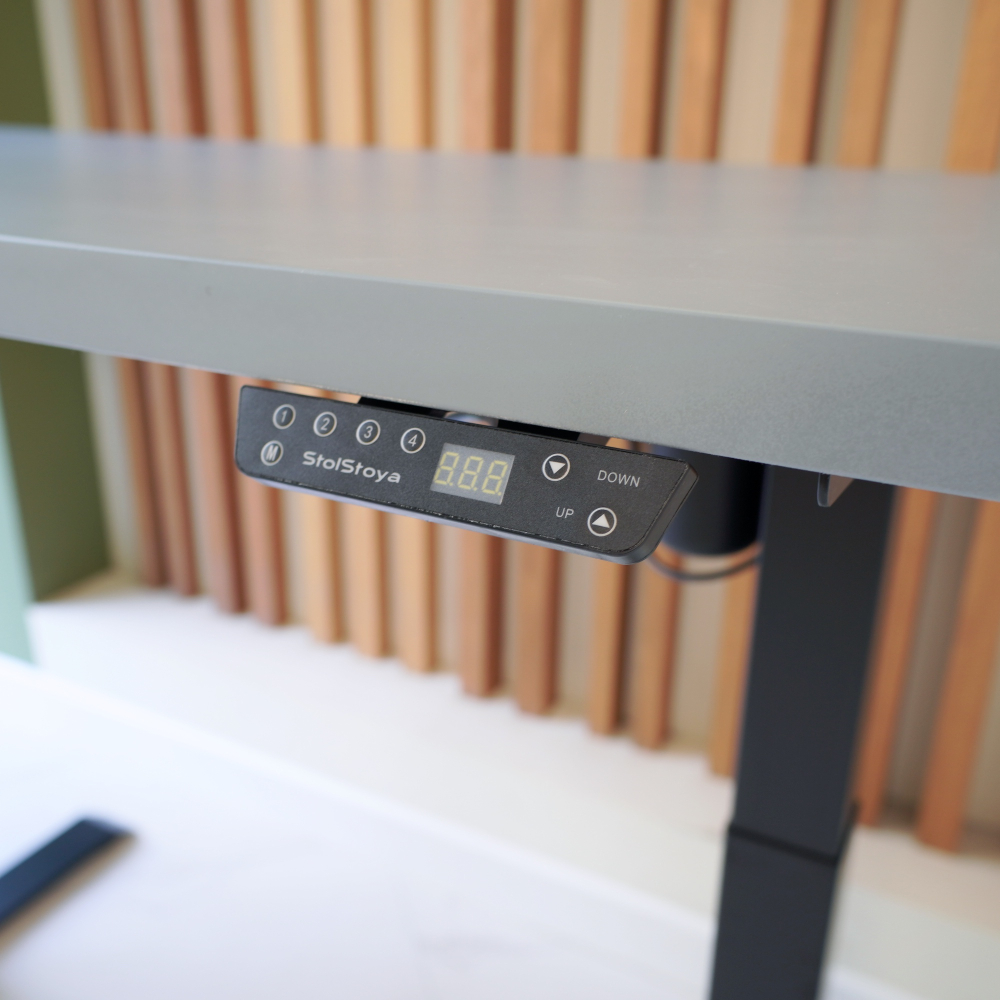 Регулируемый компьютерный стол Motor UP с регулировкой по высоте — столешница МДФ серый