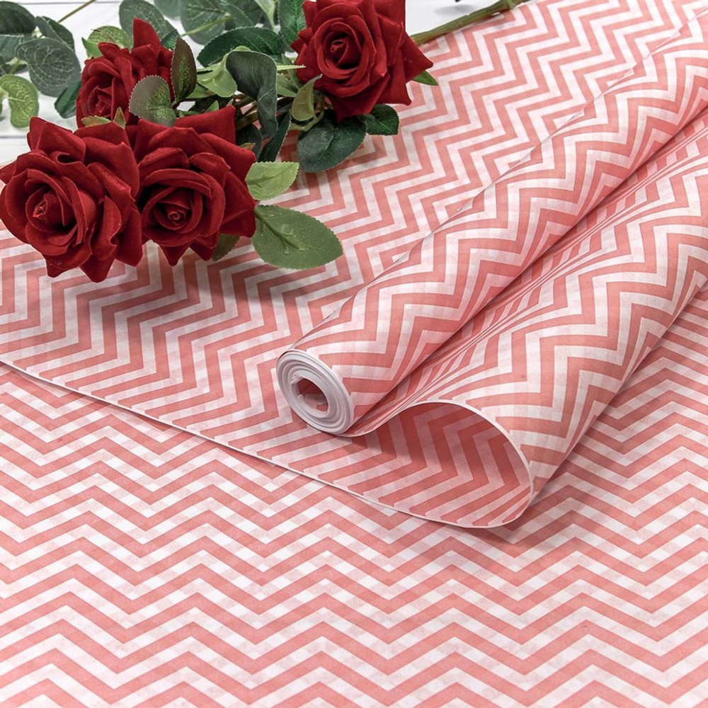 Бумага В рулоне "Зигзаг" 50 см х 10 м Белёная двухсторонняя (Розовый)