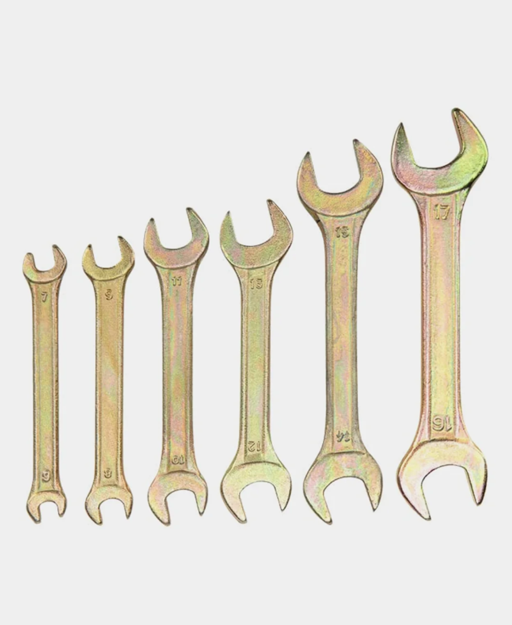 Набор рожковых ключей REXANT 6-17 мм, 6 шт желтый цинк 12-5843-2