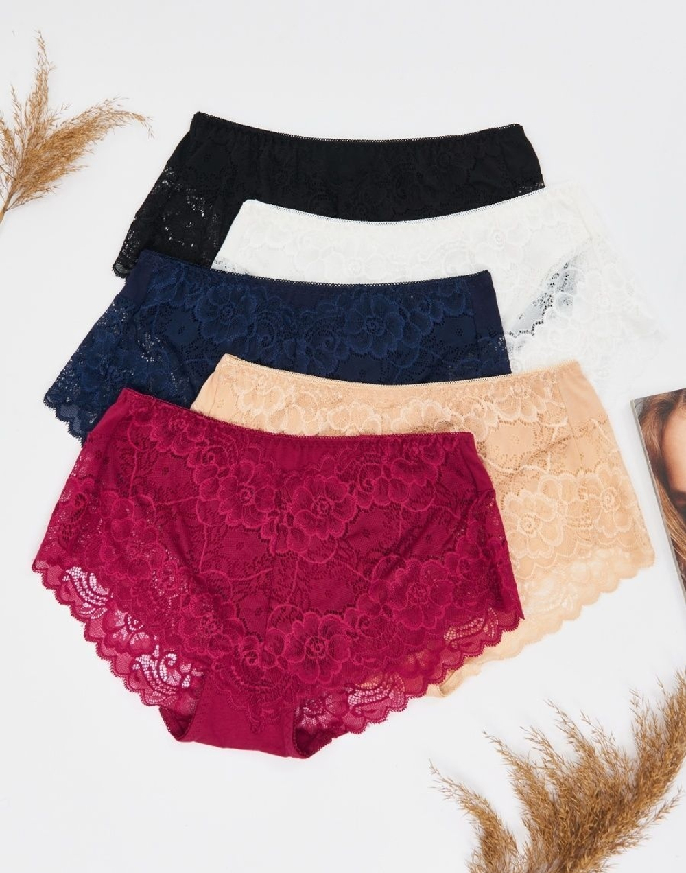 Трусы х/б,кружева,сред.посадка(48-56) 3172