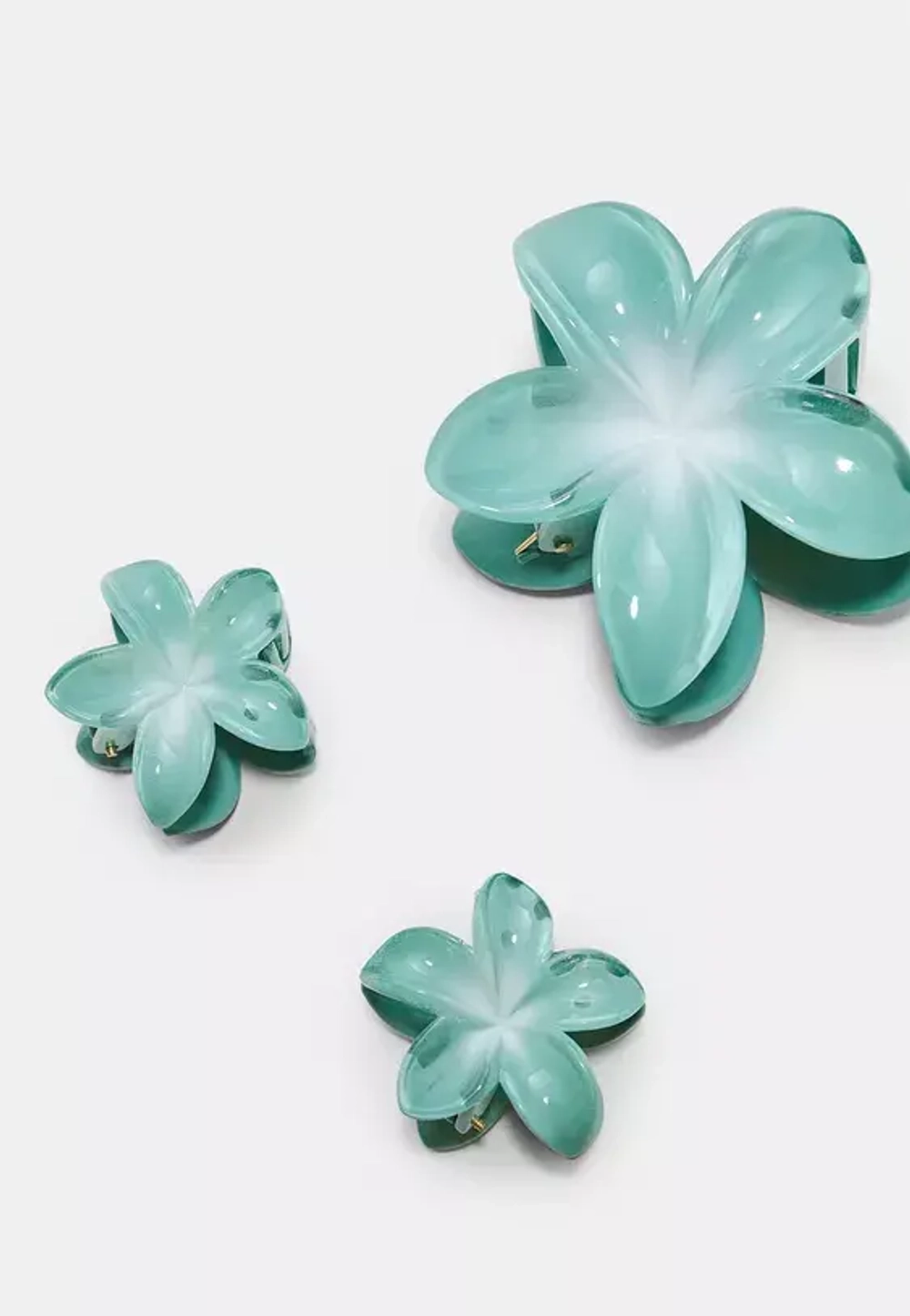 STRADIVARIUS Набор из 3 мини-заколок для волос в виде цветов, изумрудный