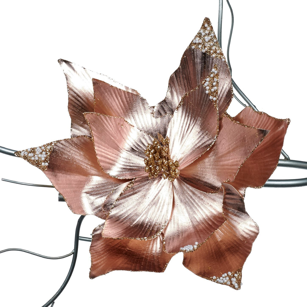 Цветок пуансеттии на клипсе 32см Goodwill шампань/золотой