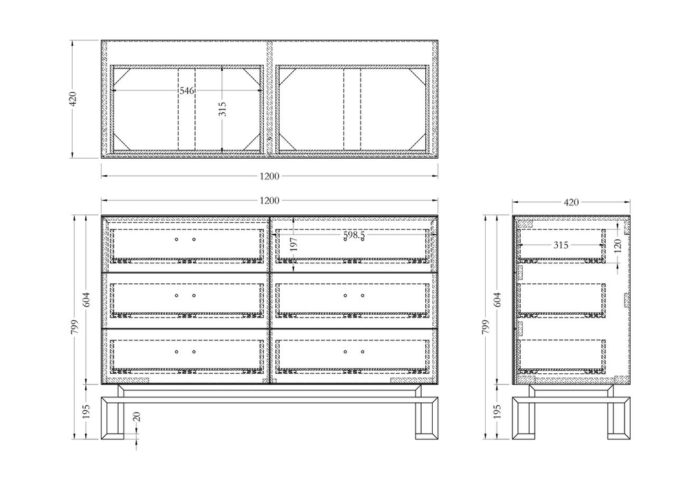 Комод Garda Decor черный 6 ящиков 120*42*82 см