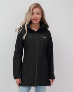 Парка спортивная женская с капюшоном softshell черного цвета 9568Ch