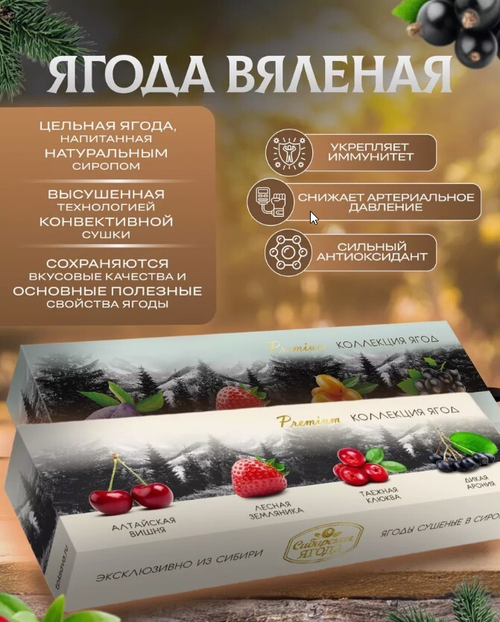 Набор подарочный PREMIUM Коллекция ягод (жимолость,облепиха,земляни,смородина) 260 г Сибирская ягода