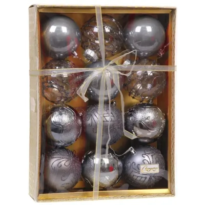 Новогодние шары «Волшебство ночи» 8 см (набор 12 шт), Графит