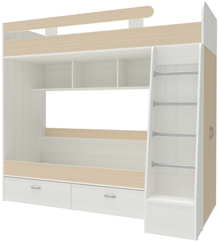 Двухъярусная кровать КарИВи Юниор 6 Белое Дерево  Дуб Молочный