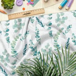 Ткань бязь акварельные листья на бежевом фоне с узором