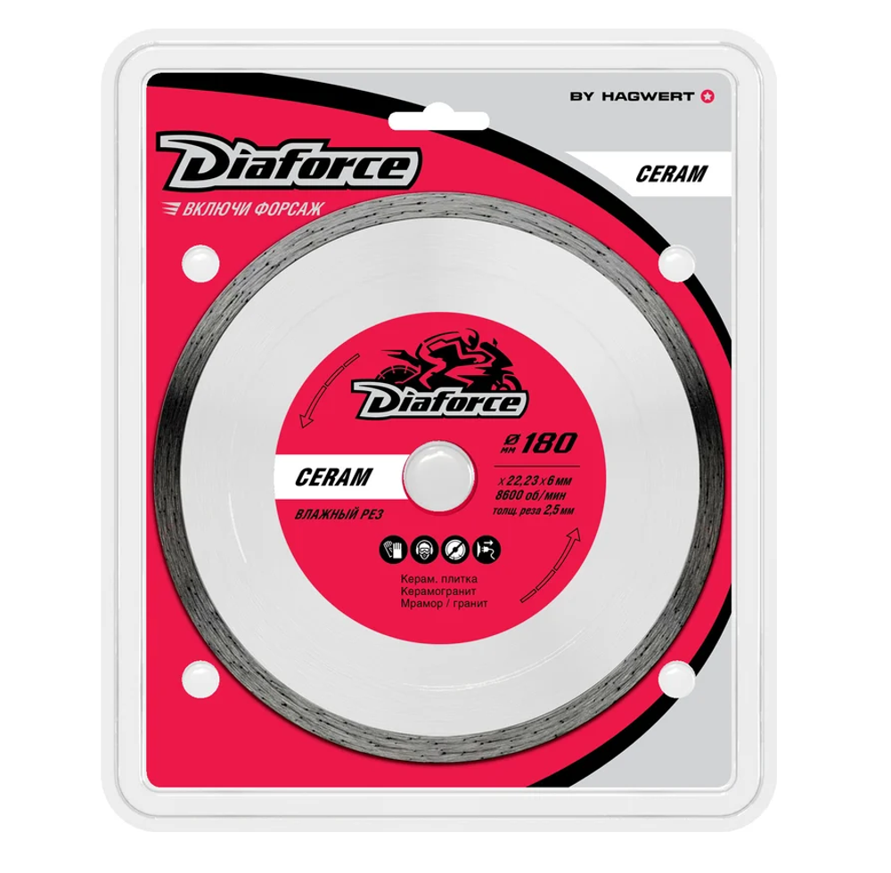Диск алмазный DIAFORCE CERAM 180х25,4/22,23х6х2,5 мм влажный рез