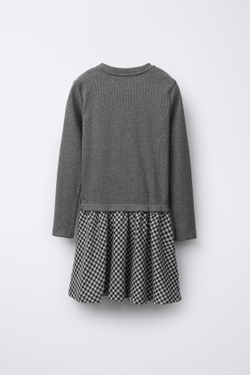 ZARA КОМБИНИРОВАННОЕ ПЛАТЬЕ В РУБЧИК С ЮБКОЙ В КЛЕТКУ, ЭКРЮ/ЧЕРНЫЙ