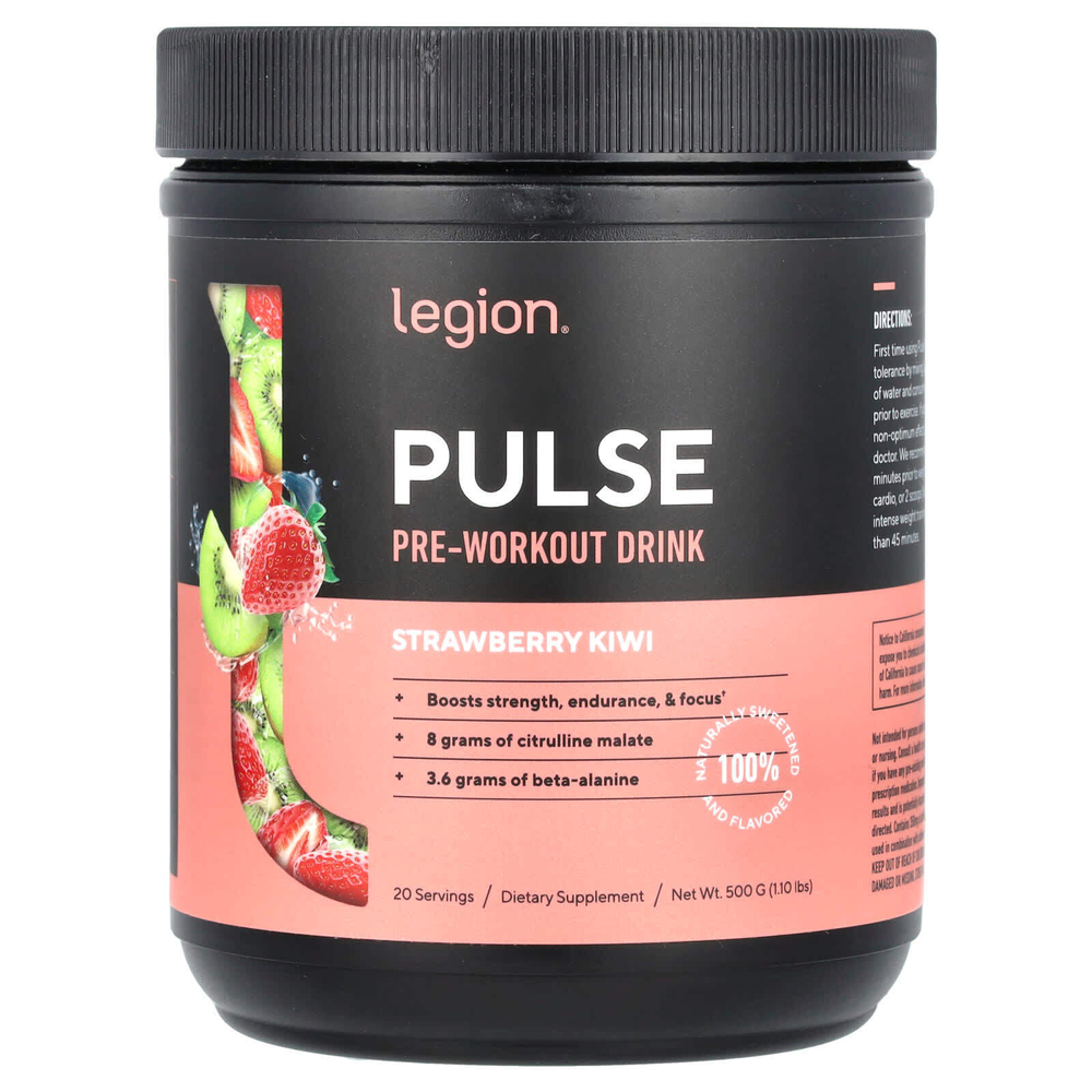 Legion Athletics, Pulse, предтренировочный напиток, клубника и киви, 500 г (1,1 фунта)