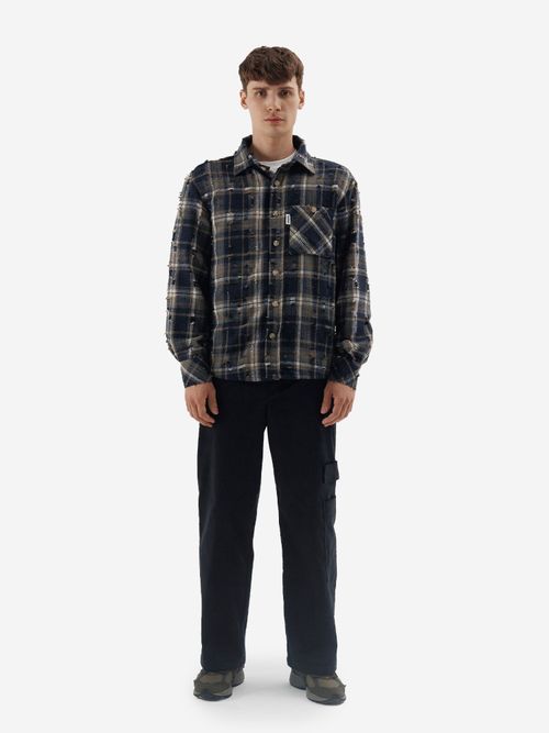 Рубашка RUFF Global ripped plaid темно-синяя