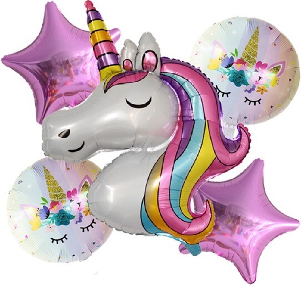 Шар (41"/104 см) Фигура, Голова, Радужный Единорог