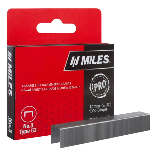 N3-14mm Скобы для степлера, тип53, PRO, заострены, закалены, оцинкованы, 14мм 1000шт., (уп.)