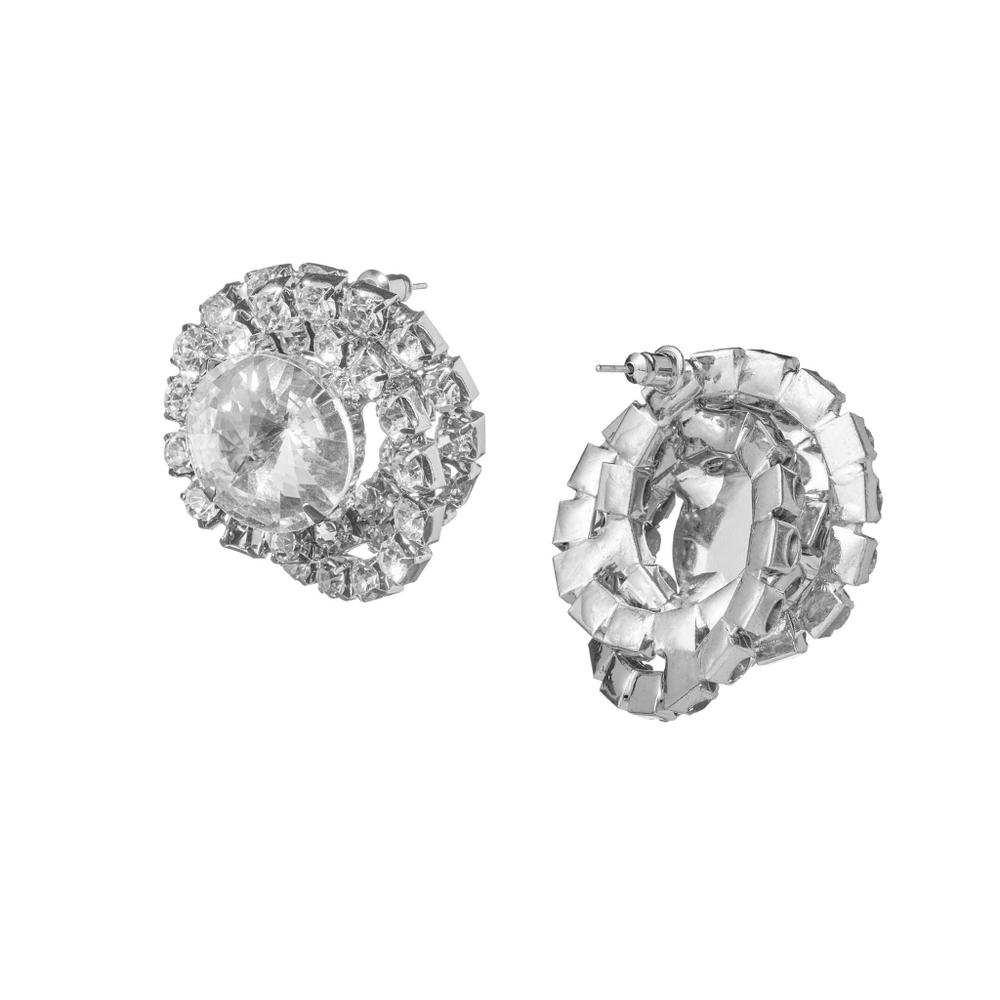 Серьги-люкс, крупный камень, россыпь цирконов, окантовка