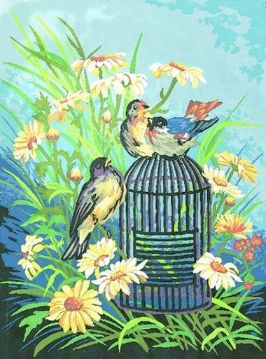 "Птицы в клетке"-10324 канва с рисунком