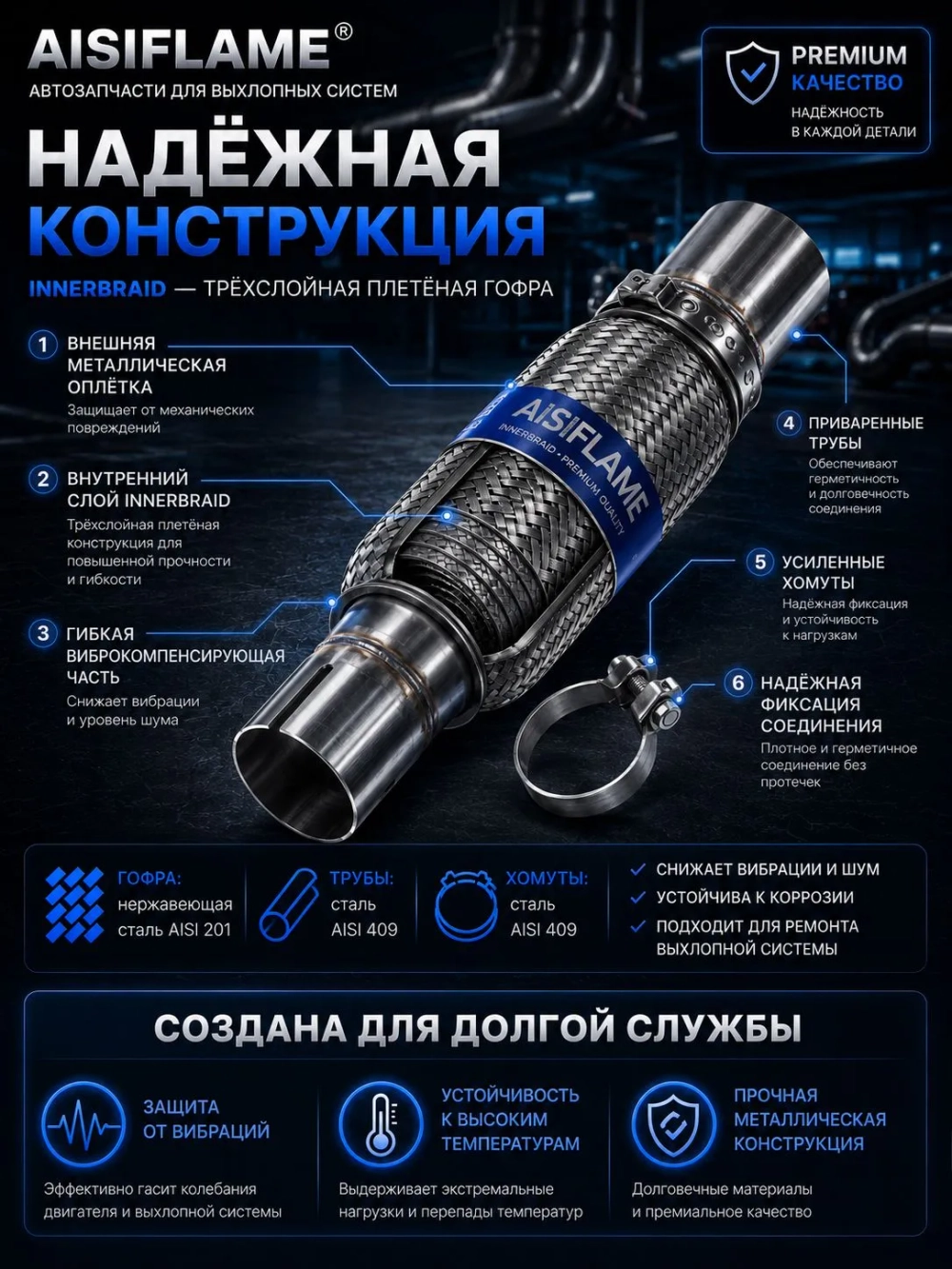 Гофра диаметр 50 мм с хомутами (Innerbraid)