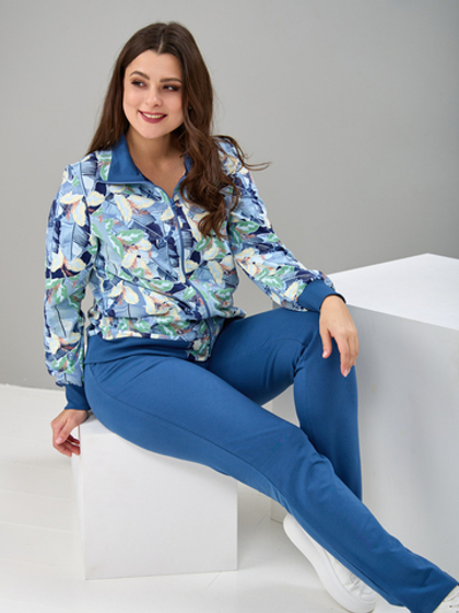 Костюм с брюками КБ-184/индиго-голубыелистья