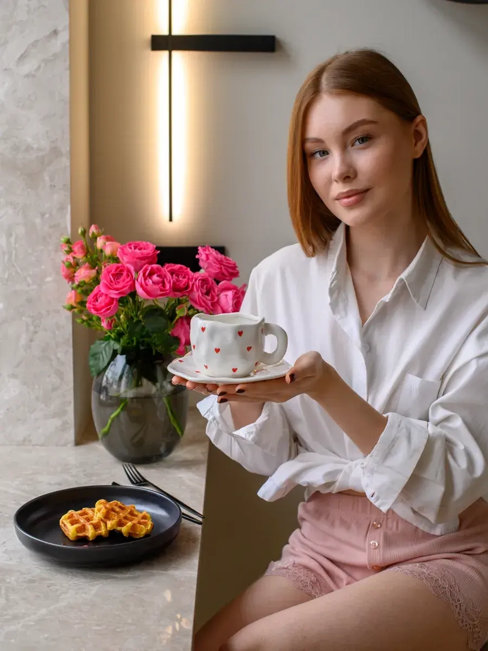 Керамическая кружка с блюдцем чайная пара