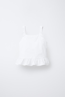 ZARA ТОП С ВОЛАНАМИ, БЕЛЫЙ