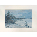 Картина авторская маслом на холсте в паспарту 30х40 см на стену для интерьера "Морозный день"