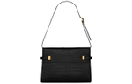 SAINT LAURENT MANHATTAN Crocodile Pattern Embossed Bright Cow Leather Crossbody Bag, Shoulder Bag Small Women"s Black