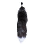 Серебристая анальная пробка с темным лисьим хвостом Black & White Fox Tail Size S (Цвет: серебристый)