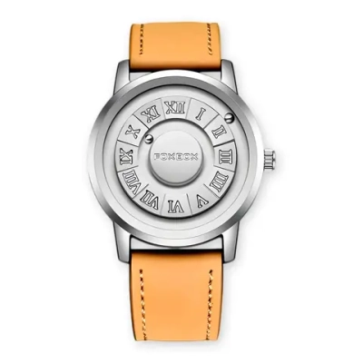 Часы наручные с магнитными шариками кварцевые DOM на кожаном ремешке, серебристый/оттенки коричневого W8620-02