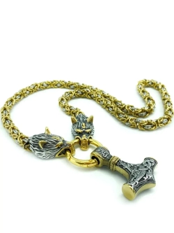 Крупная цепочка с волками и подвеской оберегом Гром Секира