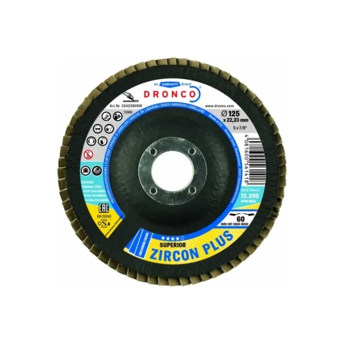 Лепестковые шлифовальные диски Superior Zircon Plus 40 Bomb 125x22,23 мм Dronco 5242304