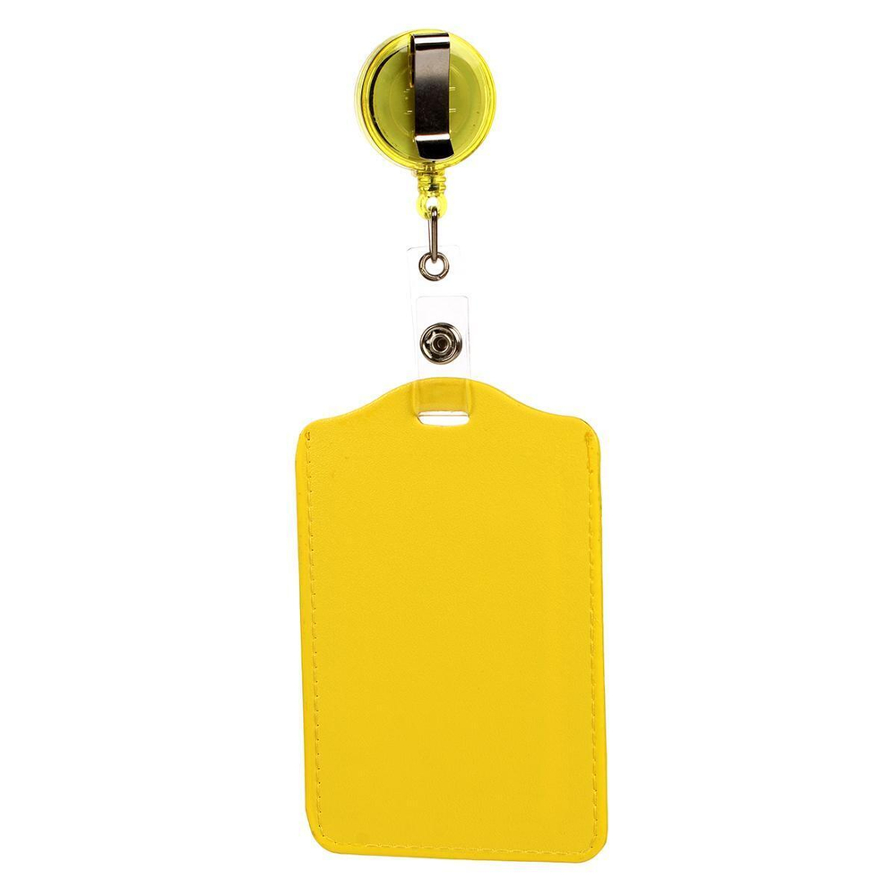 Бейдж кожаный с рулеткой-ретрактором с вытяжной нитью, 6 цветов микс, С-40149