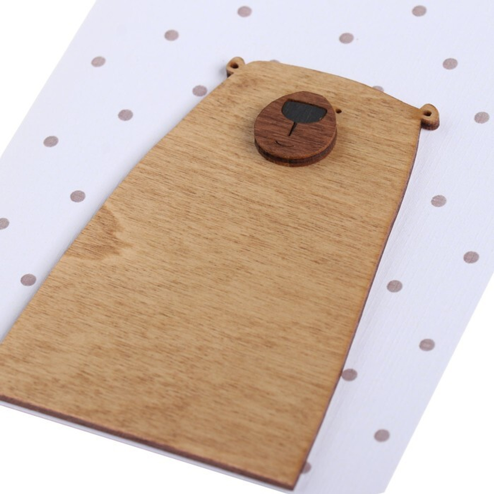 Открытка с деревянным элементом "Поздравляю!" ручная работа, мишка, 14,7х10,5 см